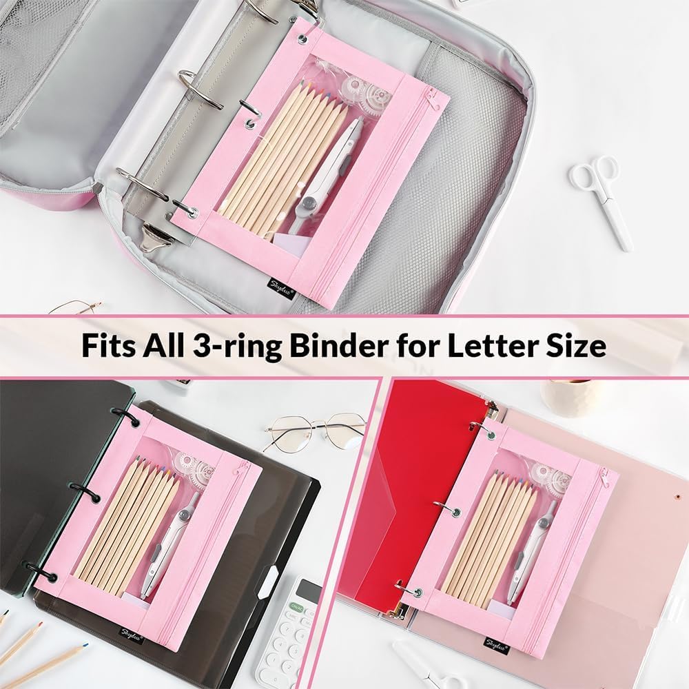 Pencil Pouch for 3 Ring Binder, 2 Pack, 9.8"x7.3", Smooth Zipper