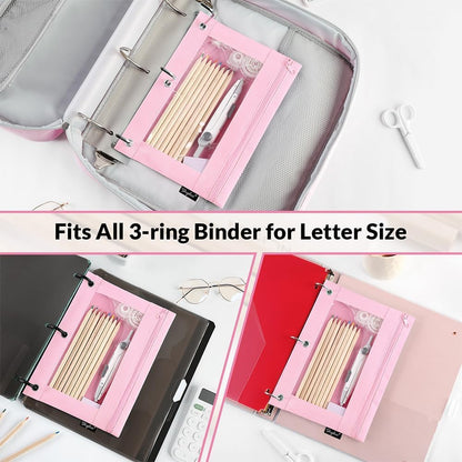 Pencil Pouch for 3 Ring Binder, 2 Pack, 9.8"x7.3", Smooth Zipper
