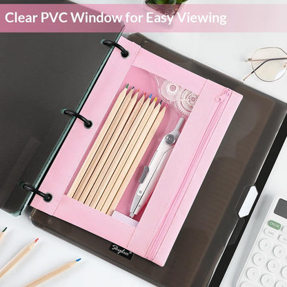 Pencil Pouch for 3 Ring Binder, 2 Pack, 9.8"x7.3", Smooth Zipper