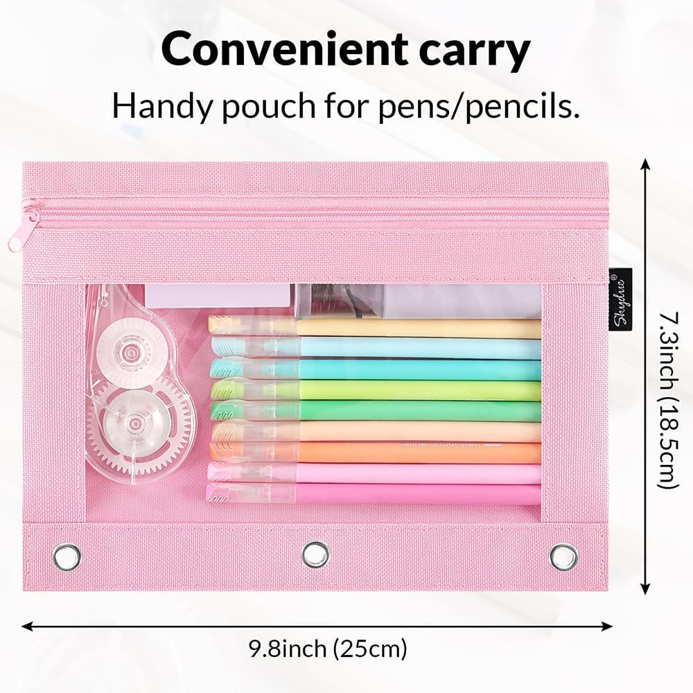 Pencil Pouch for 3 Ring Binder, 2 Pack, 9.8"x7.3", Smooth Zipper
