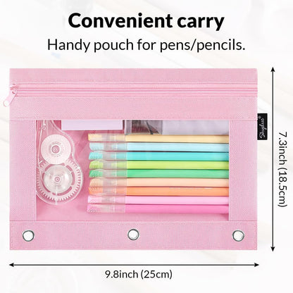 Pencil Pouch for 3 Ring Binder, 2 Pack, 9.8"x7.3", Smooth Zipper