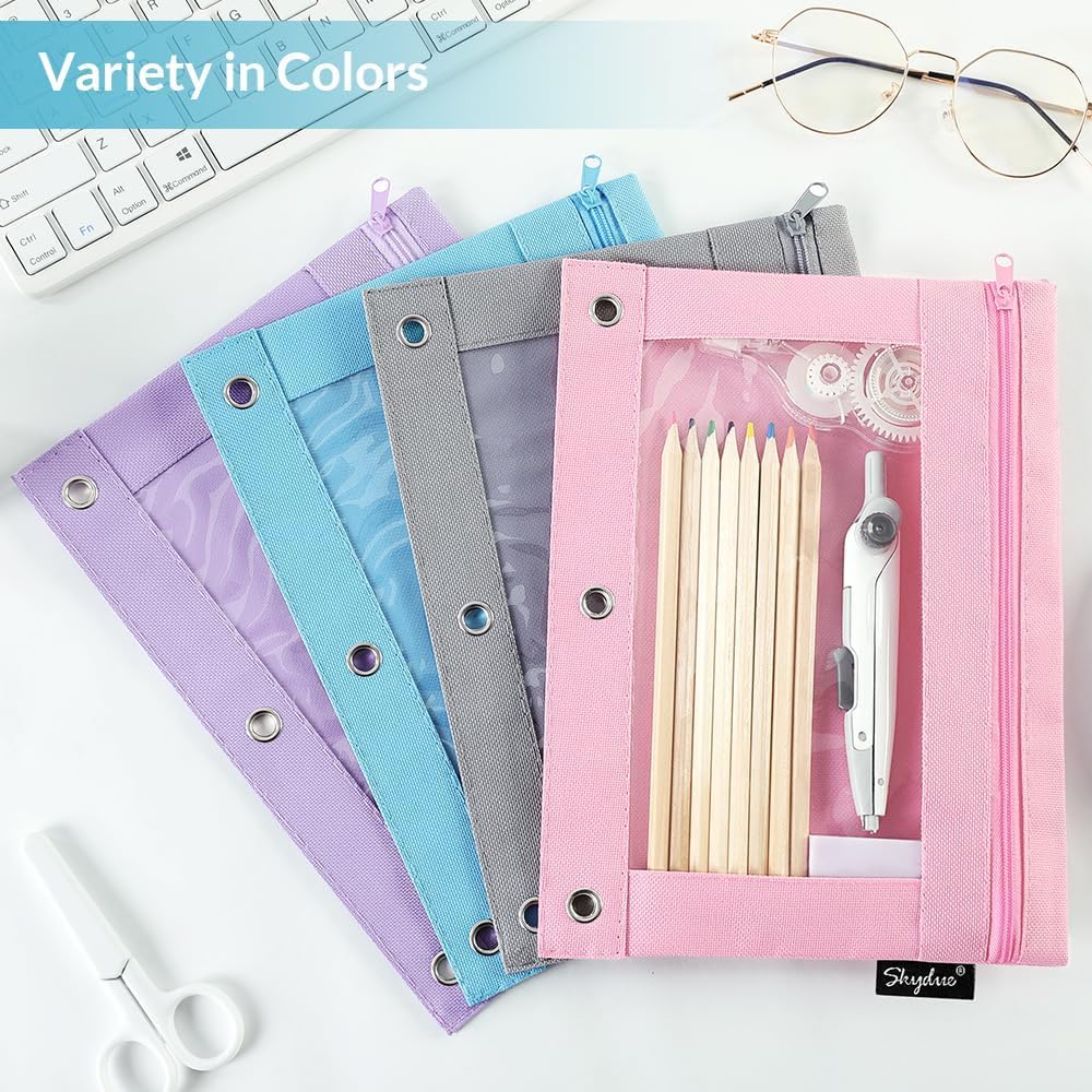 Pencil Pouch for 3 Ring Binder, 2 Pack, 9.8"x7.3", Smooth Zipper