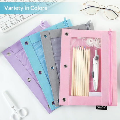 Pencil Pouch for 3 Ring Binder, 2 Pack, 9.8"x7.3", Smooth Zipper