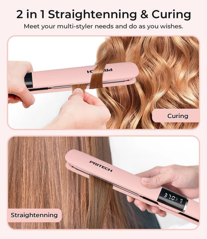 Flat Iron Hair Straightener, 1’’Plate Titanium with Adjustable Temp