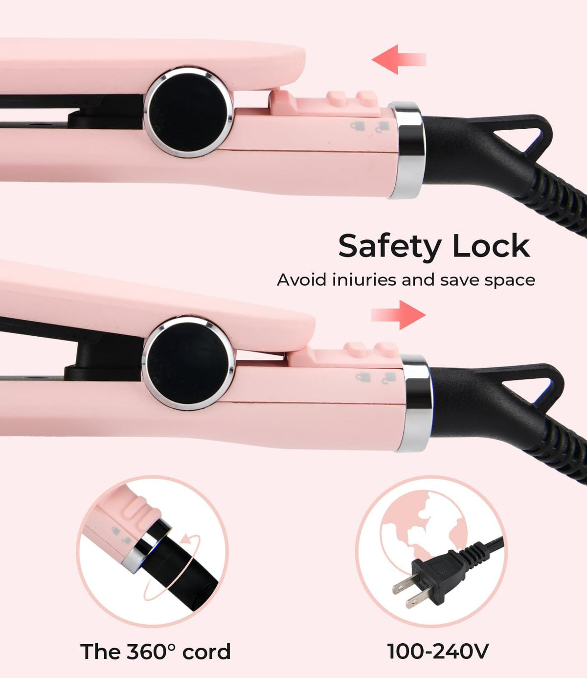 Flat Iron Hair Straightener, 1’’Plate Titanium with Adjustable Temp