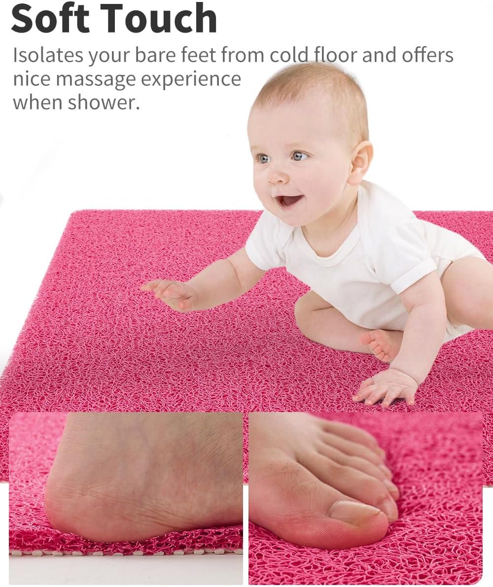 Non Slip Shower Mat, Comfortable Bath mat for Textured Surface,Quick Drying Easy Cleaning Shower Floor Mat for Wet Area,Without Suction Cups Pink 24 x 24