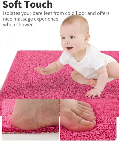 Non Slip Shower Mat, Comfortable Bath mat for Textured Surface,Quick Drying Easy Cleaning Shower Floor Mat for Wet Area,Without Suction Cups Pink 24 x 24