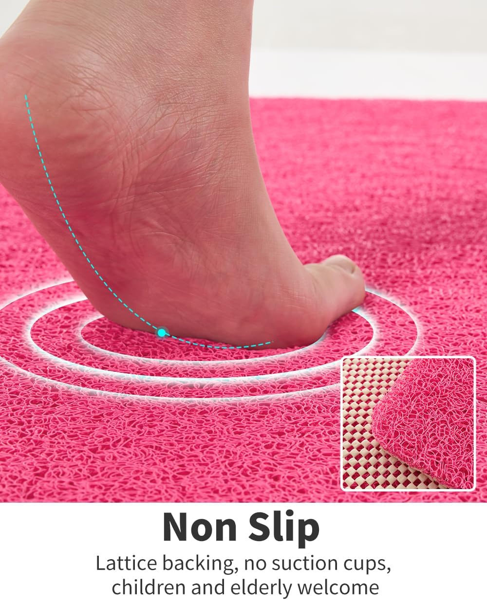 Non Slip Shower Mat, Comfortable Bath mat for Textured Surface,Quick Drying Easy Cleaning Shower Floor Mat for Wet Area,Without Suction Cups Pink 24 x 24