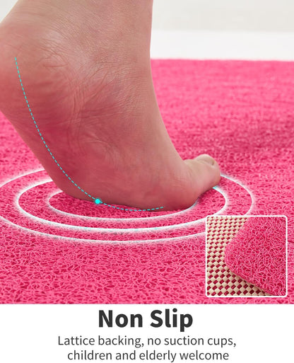 Non Slip Shower Mat, Comfortable Bath mat for Textured Surface,Quick Drying Easy Cleaning Shower Floor Mat for Wet Area,Without Suction Cups Pink 24 x 24