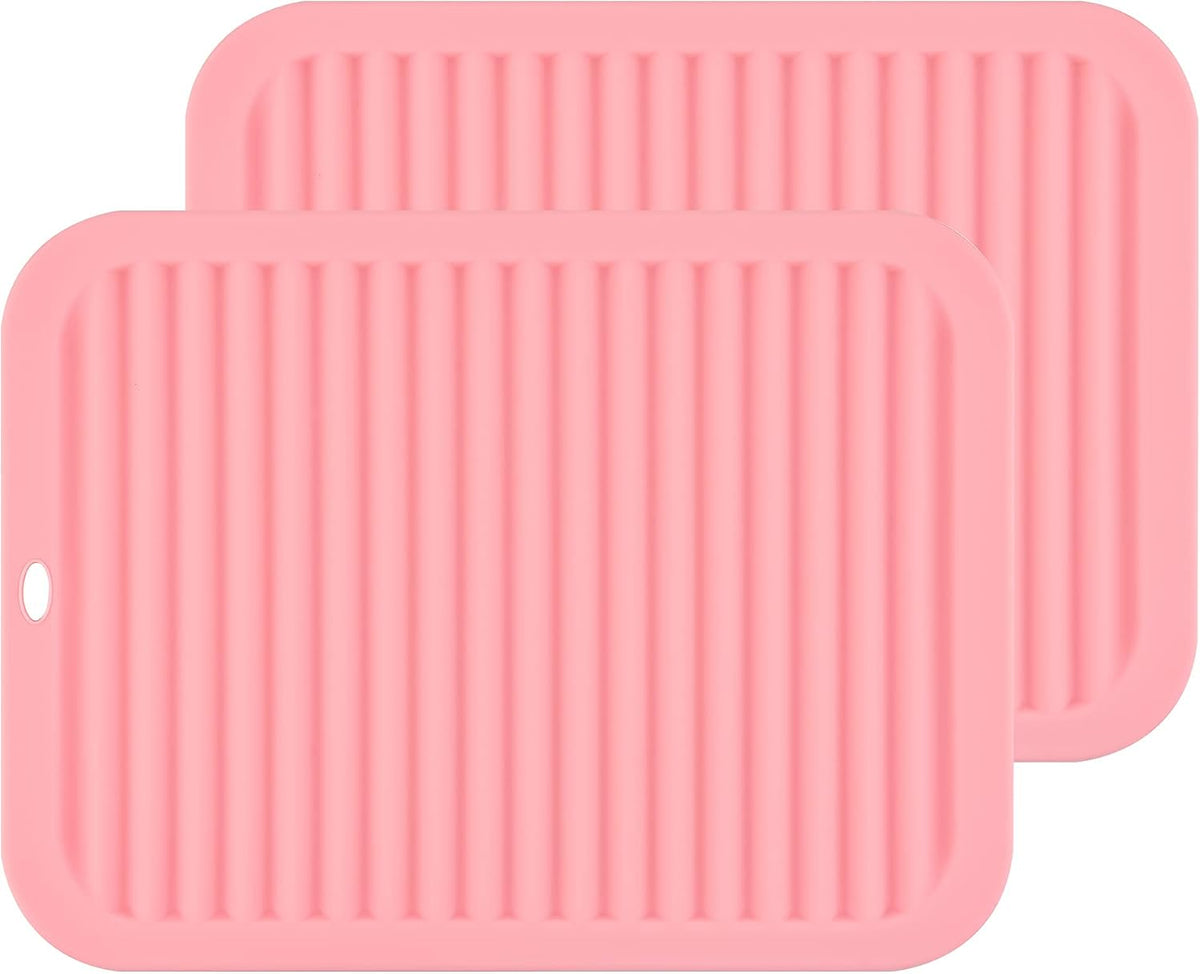 Silicone Trivets for Hot Dishes, Pots and Pans, Silicone Hot Pads for Kitchen, Heat Resistant Mat for Quartz Counter Table, Multi-Purpose Trivet Mat Pot Holders Set 2 Pink
