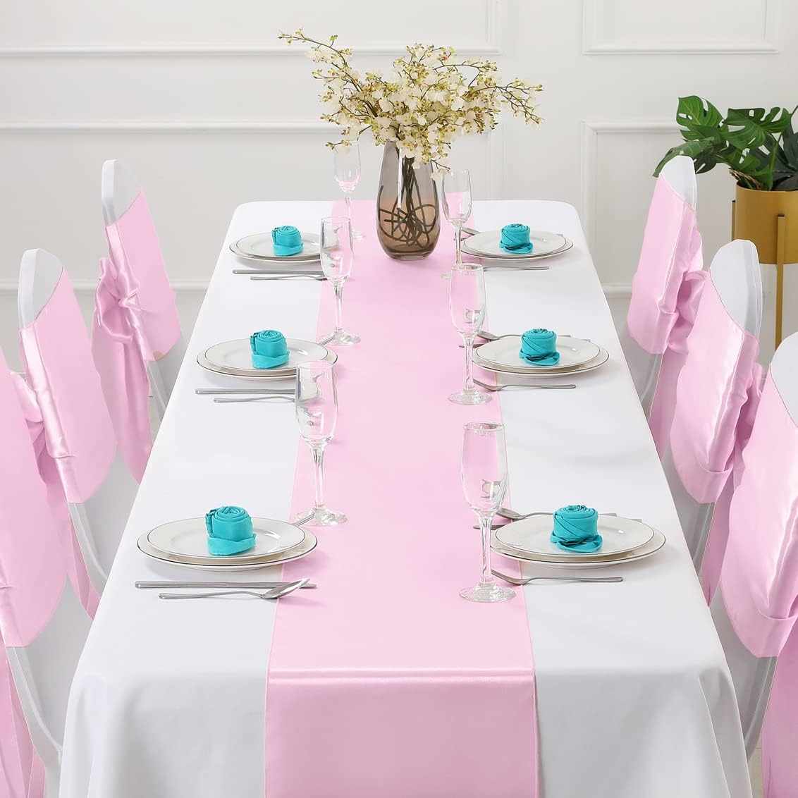 2 Pack Light Pink Satin Table Runner 12 x 108 Inch