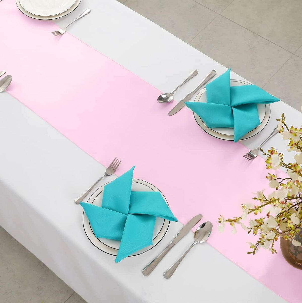 2 Pack Light Pink Satin Table Runner 12 x 108 Inch