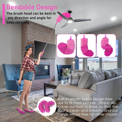 Microfiber Dusters for Cleaning,14PCS Feather Dusters with Extension Pole,Bendable Washable and Extendable Duster for High Ceilings, Fans and Blinds House Cleaning Kit Pink Gift for Women