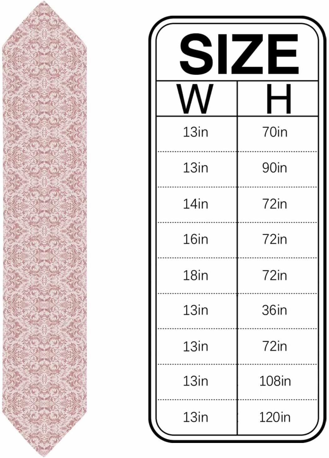 Pink Baroque Table Runner Linen Burlap Table Runner 72 Inches Long Farmhouse Scroll Floral Damask Patterned Dresser Scarves for Kitchen Island Coffee Dining Room Party Wedding Holiday Decor 13"x72"