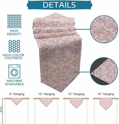 Pink Baroque Table Runner Linen Burlap Table Runner 72 Inches Long Farmhouse Scroll Floral Damask Patterned Dresser Scarves for Kitchen Island Coffee Dining Room Party Wedding Holiday Decor 13"x72"