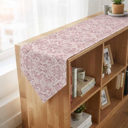 Pink Baroque Table Runner Linen Burlap Table Runner 72 Inches Long Farmhouse Scroll Floral Damask Patterned Dresser Scarves for Kitchen Island Coffee Dining Room Party Wedding Holiday Decor 13"x72"