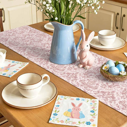 Pink Baroque Table Runner Linen Burlap Table Runner 72 Inches Long Farmhouse Scroll Floral Damask Patterned Dresser Scarves for Kitchen Island Coffee Dining Room Party Wedding Holiday Decor 13"x72"