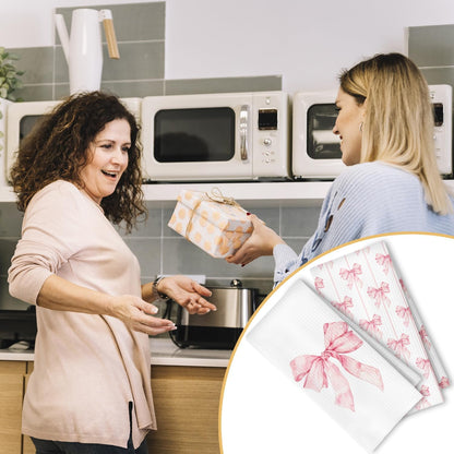 Pink Preppy Kitchen Towels Set of 2, Preppy Coquette Bow Hand Towels for Bathroom, Pink Dish Tea Towels for Kitchen Decor, Coquette Girly Bathroom Decor, 16x24 Inches