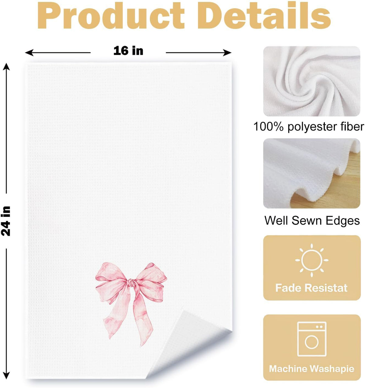 Pink Preppy Kitchen Towels Set of 2, Preppy Coquette Bow Hand Towels for Bathroom, Pink Dish Tea Towels for Kitchen Decor, Coquette Girly Bathroom Decor, 16x24 Inches