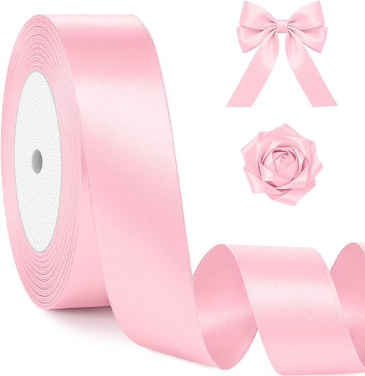 Pink Ribbon, 25 Yards Pink Ribbon for Gift Wrapping, Polyester Satin 1 Inch Mothers Day Ribbons for Wedding Flower Bouquet Valentines Day Decorations DIY Bows Breast Cancer Awareness Crafts