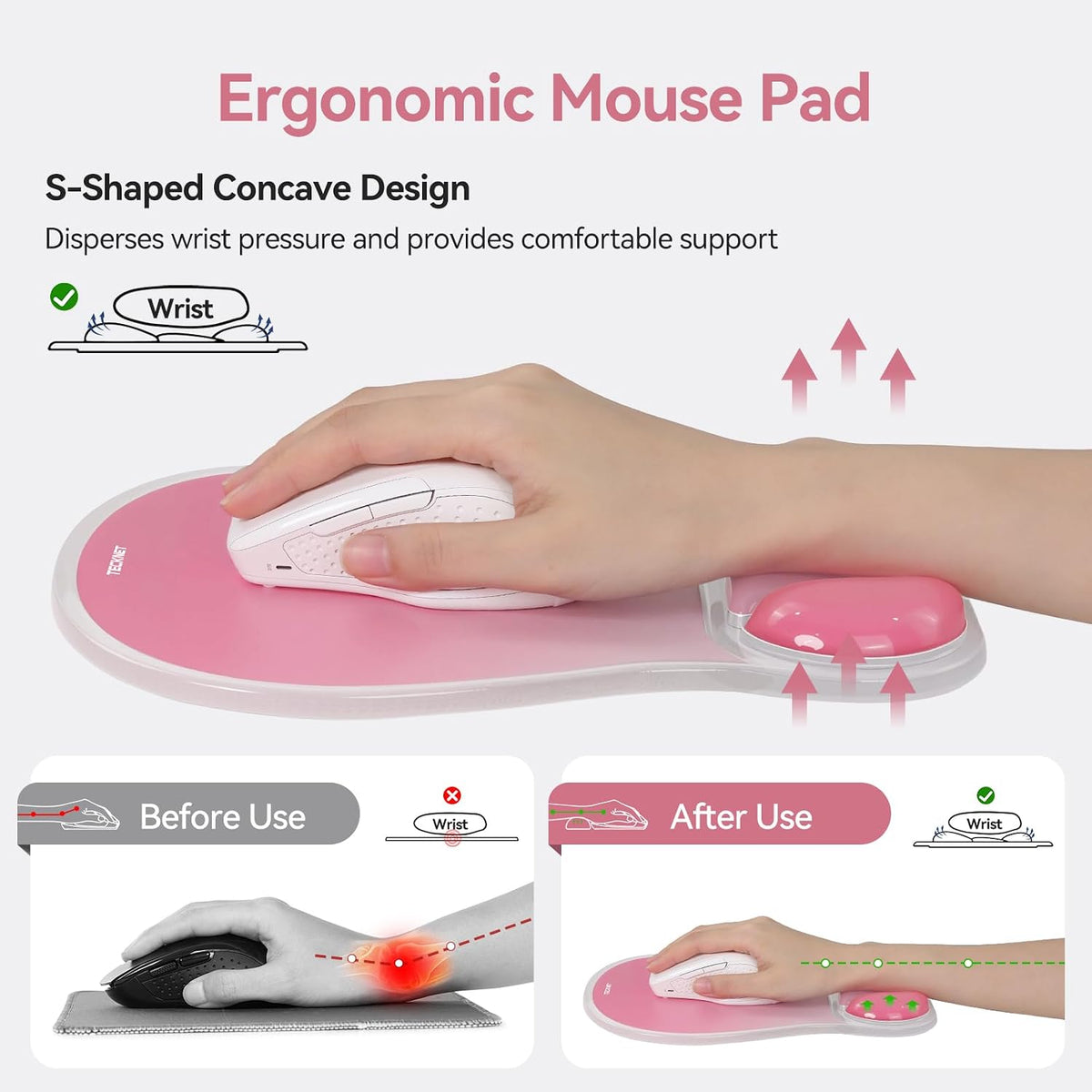 Gel Ergonomic Mouse Pad, Mouse Pad with Wrist Rest, Pink