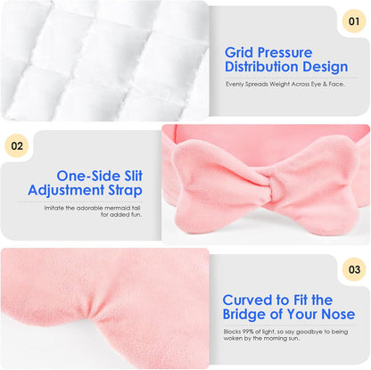 Weighted Eye Mask for Sleeping, Soft Minky Sleep Mask for Side Sleeper with Adjustable Buckle, 100% Blockout Design, Ideal for Meditation, Relaxation and Travel, Includes Storage Pouch (Pink)