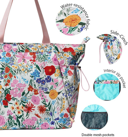Yoga Tote Bag for Women Drawstring Canvas Shoulder Bags for Workout Travel Carryall Pilates Gym and Beach