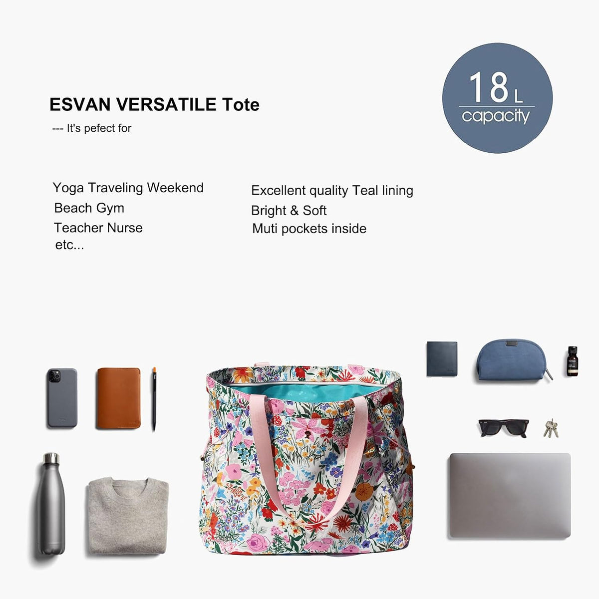 Yoga Tote Bag for Women Drawstring Canvas Shoulder Bags for Workout Travel Carryall Pilates Gym and Beach