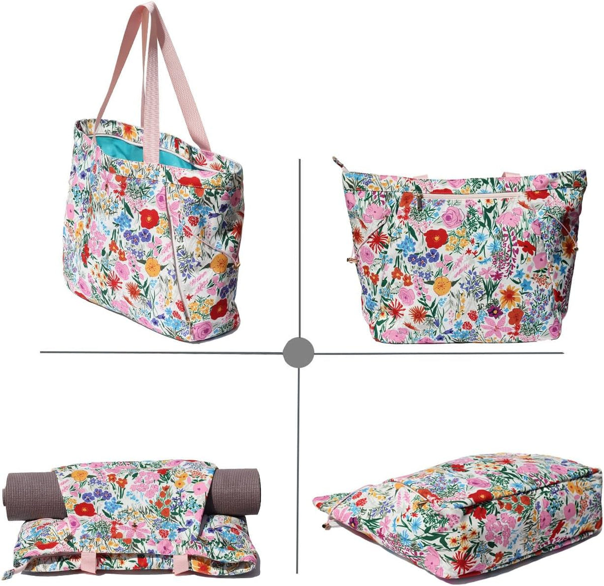 Yoga Tote Bag for Women Drawstring Canvas Shoulder Bags for Workout Travel Carryall Pilates Gym and Beach