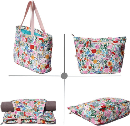 Yoga Tote Bag for Women Drawstring Canvas Shoulder Bags for Workout Travel Carryall Pilates Gym and Beach