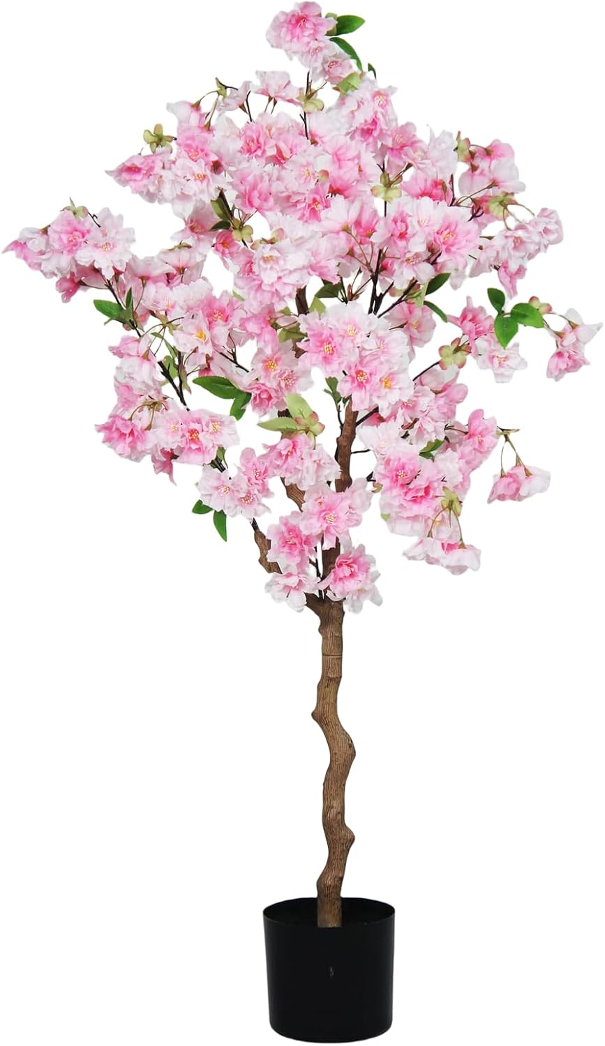 4FT Artificial Cherry Blossom Tree, Pink Faux Flower Tree in Pot for Home