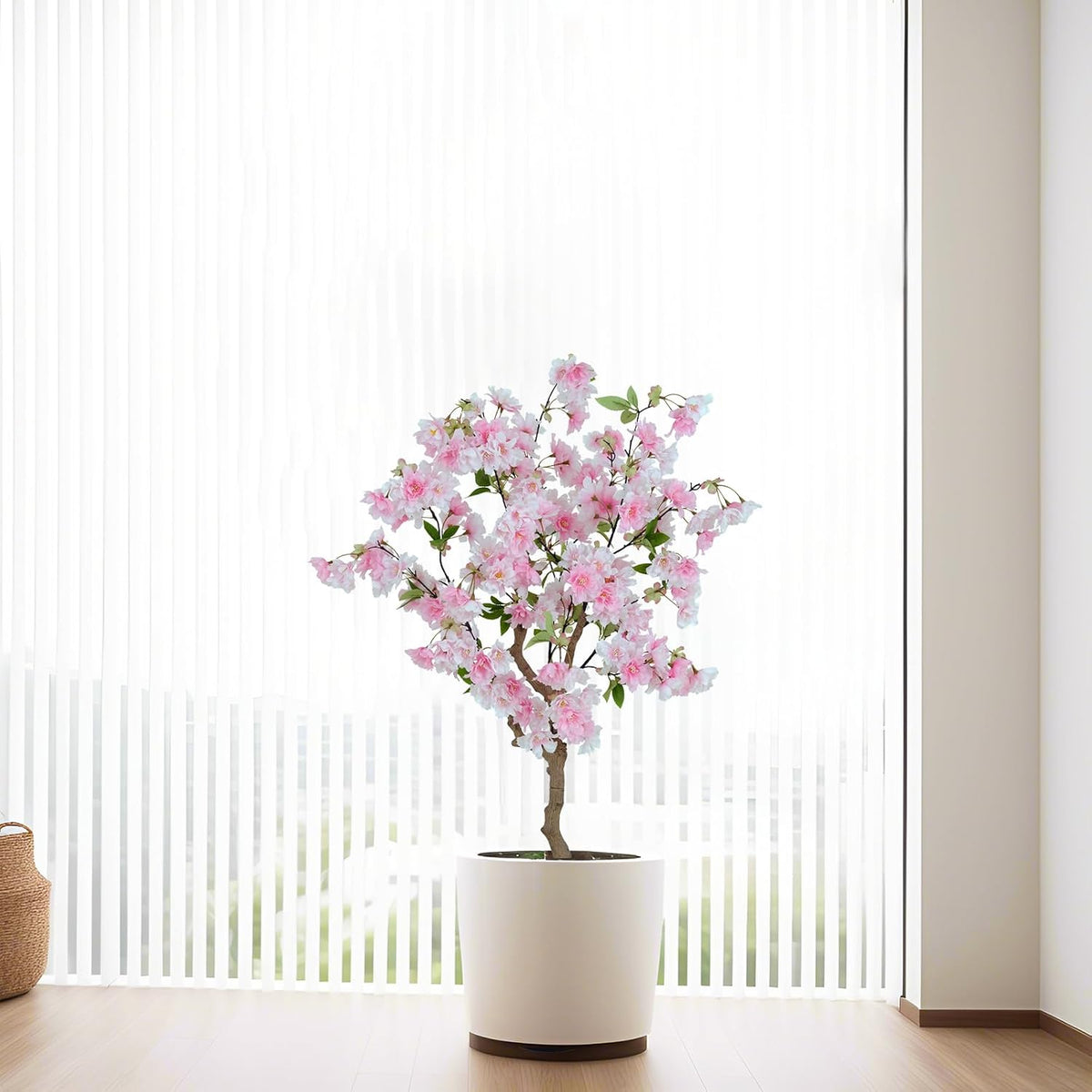 4FT Artificial Cherry Blossom Tree, Pink Faux Flower Tree in Pot for Home