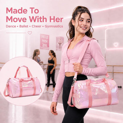 Dance Bag, Gym Bag for Girls, Kids Duffle Bag with Shoe & Wet Compartments