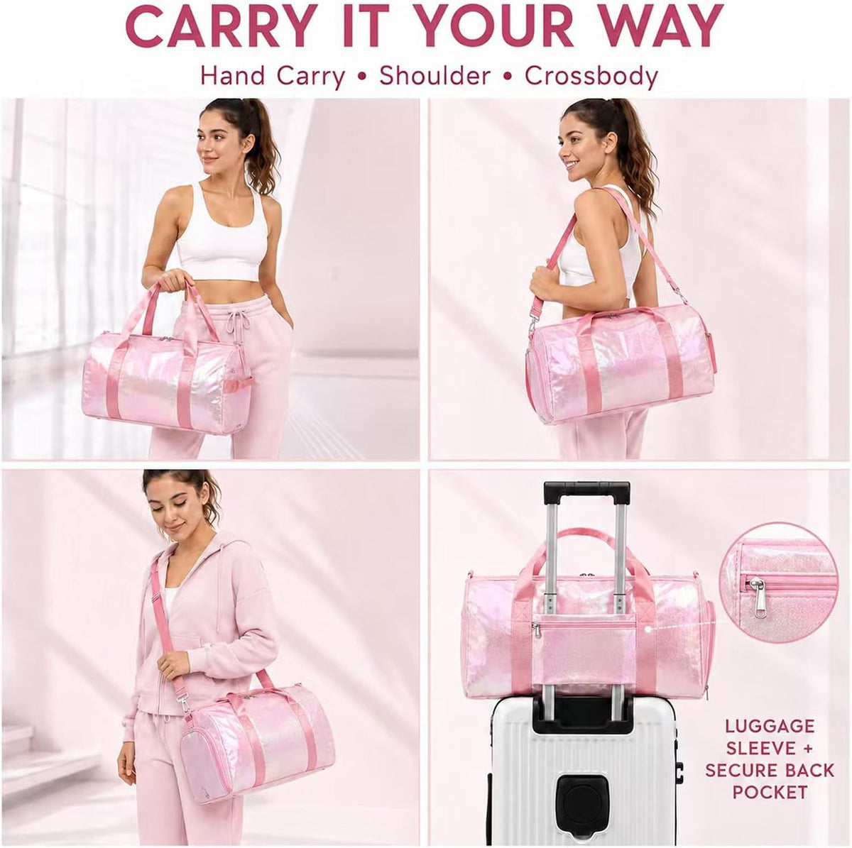 Dance Bag, Gym Bag for Girls, Kids Duffle Bag with Shoe & Wet Compartments