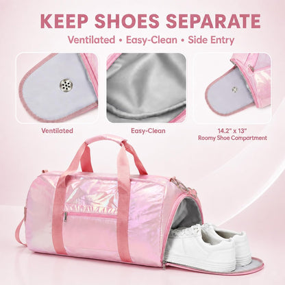 Dance Bag, Gym Bag for Girls, Kids Duffle Bag with Shoe & Wet Compartments