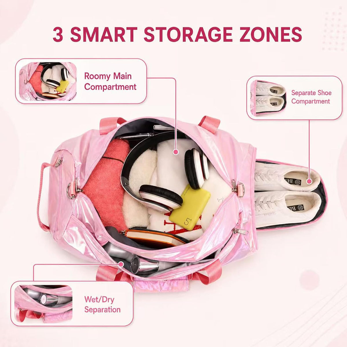 Dance Bag, Gym Bag for Girls, Kids Duffle Bag with Shoe & Wet Compartments