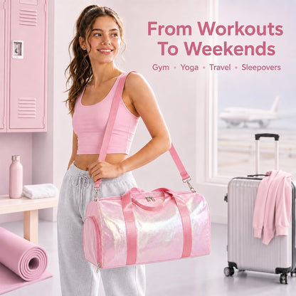 Dance Bag, Gym Bag for Girls, Kids Duffle Bag with Shoe & Wet Compartments