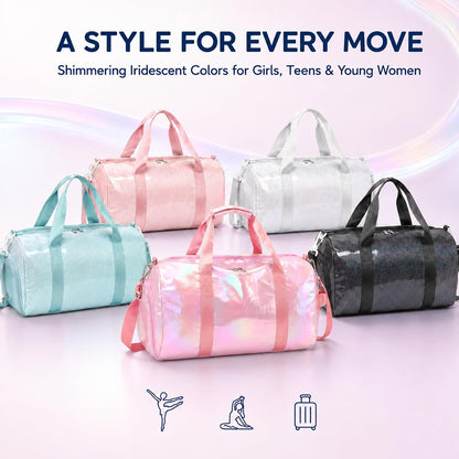 Dance Bag, Gym Bag for Girls, Kids Duffle Bag with Shoe & Wet Compartments