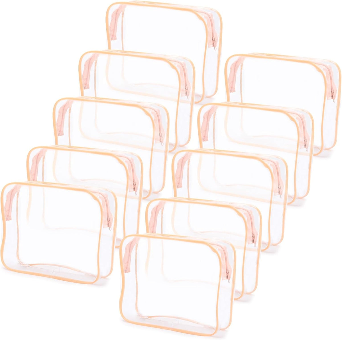 10 Pack Clear Cosmetic Bags Makeup Bags Portable Waterproof TSA Approved Travel Toiletry Bags Large Organizer Peach Pink, 9.8" x 7.1" x 2.4"