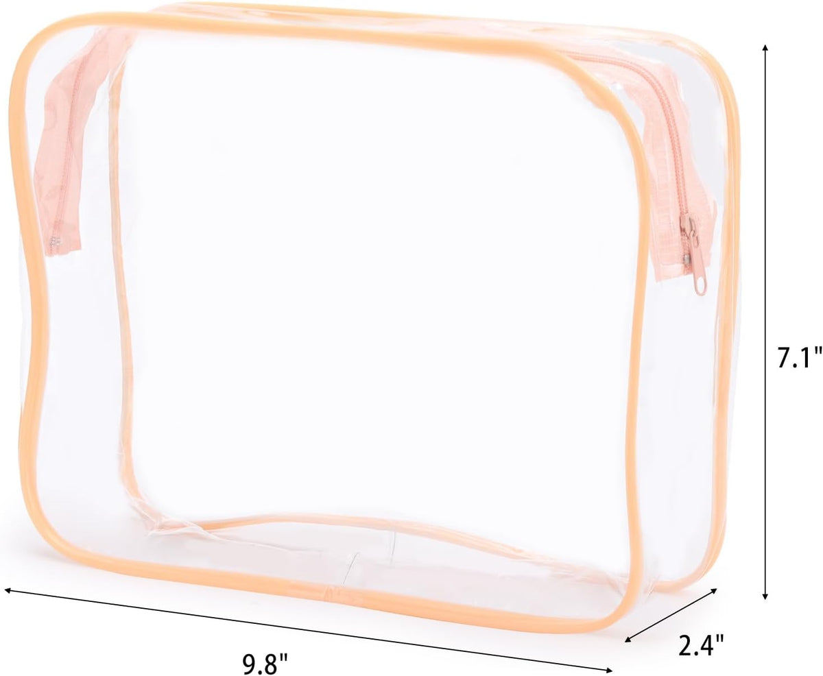 10 Pack Clear Cosmetic Bags Makeup Bags Portable Waterproof TSA Approved Travel Toiletry Bags Large Organizer Peach Pink, 9.8" x 7.1" x 2.4"
