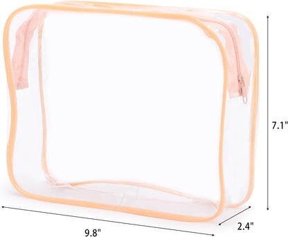 10 Pack Clear Cosmetic Bags Makeup Bags Portable Waterproof TSA Approved Travel Toiletry Bags Large Organizer Peach Pink, 9.8" x 7.1" x 2.4"