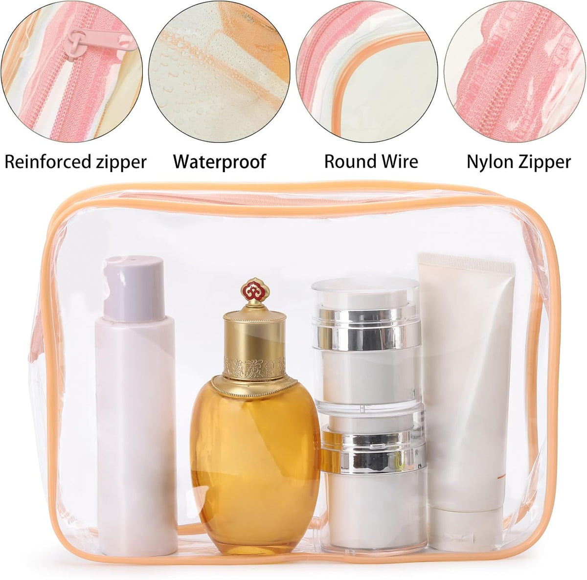 10 Pack Clear Cosmetic Bags Makeup Bags Portable Waterproof TSA Approved Travel Toiletry Bags Large Organizer Peach Pink, 9.8" x 7.1" x 2.4"