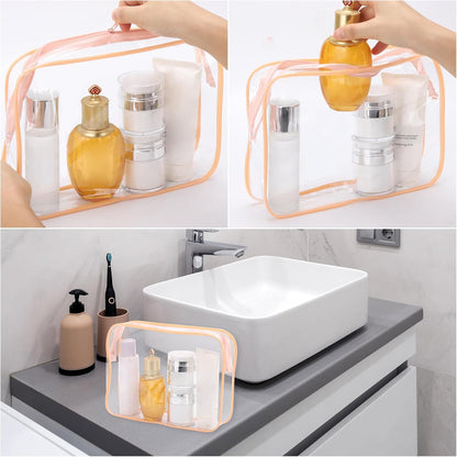 10 Pack Clear Cosmetic Bags Makeup Bags Portable Waterproof TSA Approved Travel Toiletry Bags Large Organizer Peach Pink, 9.8" x 7.1" x 2.4"