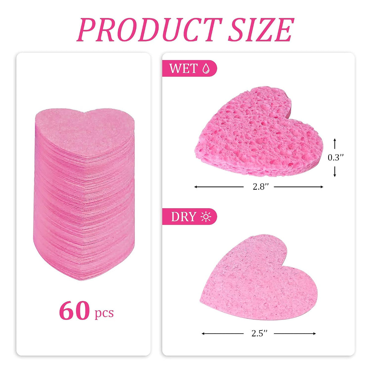 50-Count Compressed Cellulose Heart Shape Facial Sponges,Pink