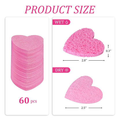 50-Count Compressed Cellulose Heart Shape Facial Sponges,Pink