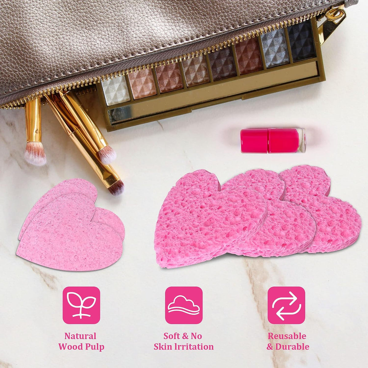 50-Count Compressed Cellulose Heart Shape Facial Sponges,Pink