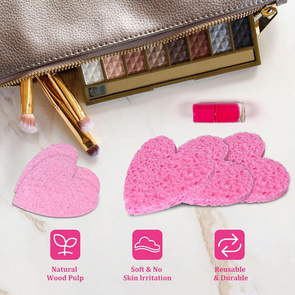 50-Count Compressed Cellulose Heart Shape Facial Sponges,Pink