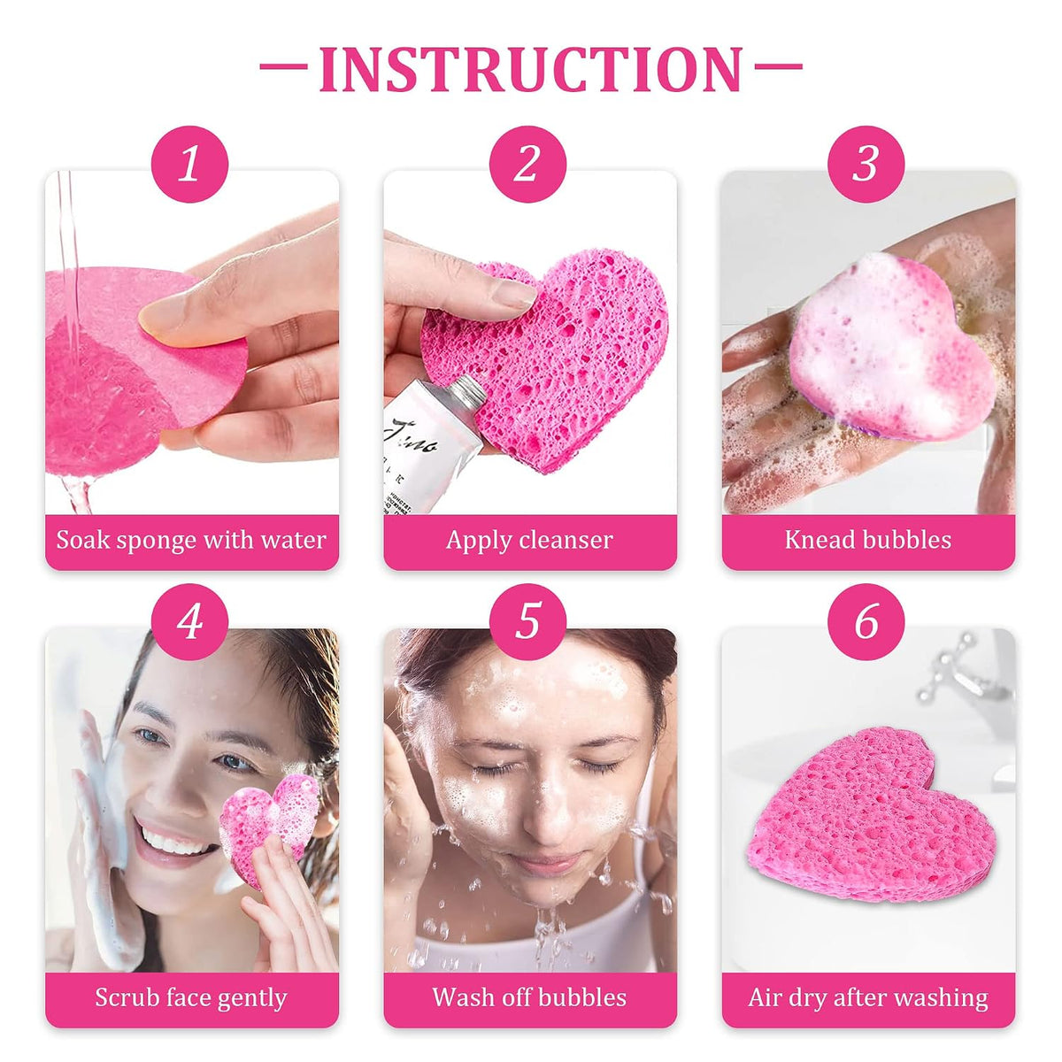 50-Count Compressed Cellulose Heart Shape Facial Sponges,Pink