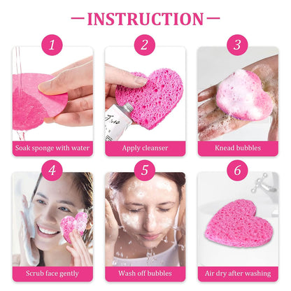 50-Count Compressed Cellulose Heart Shape Facial Sponges,Pink