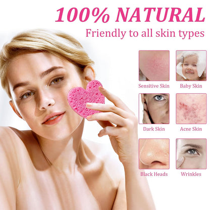 50-Count Compressed Cellulose Heart Shape Facial Sponges,Pink